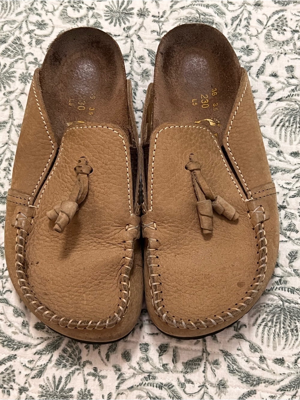 Birkenstock Papillio Madagascar Tan Leather Tassel Moccasin Clogs 36